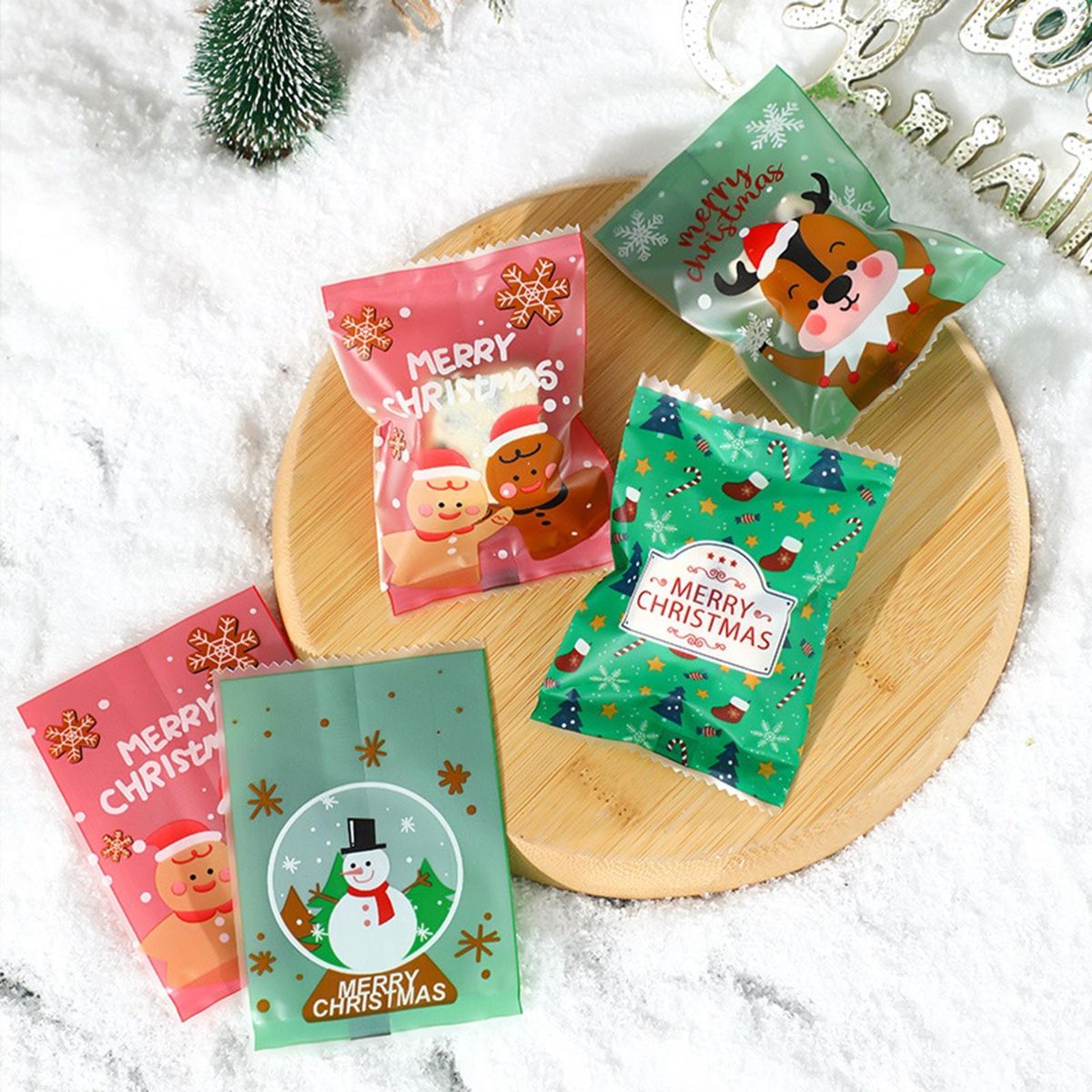 Elk Themed Candy Bags 100pcs Festive Candy Bag Set Santa Snowman Elk