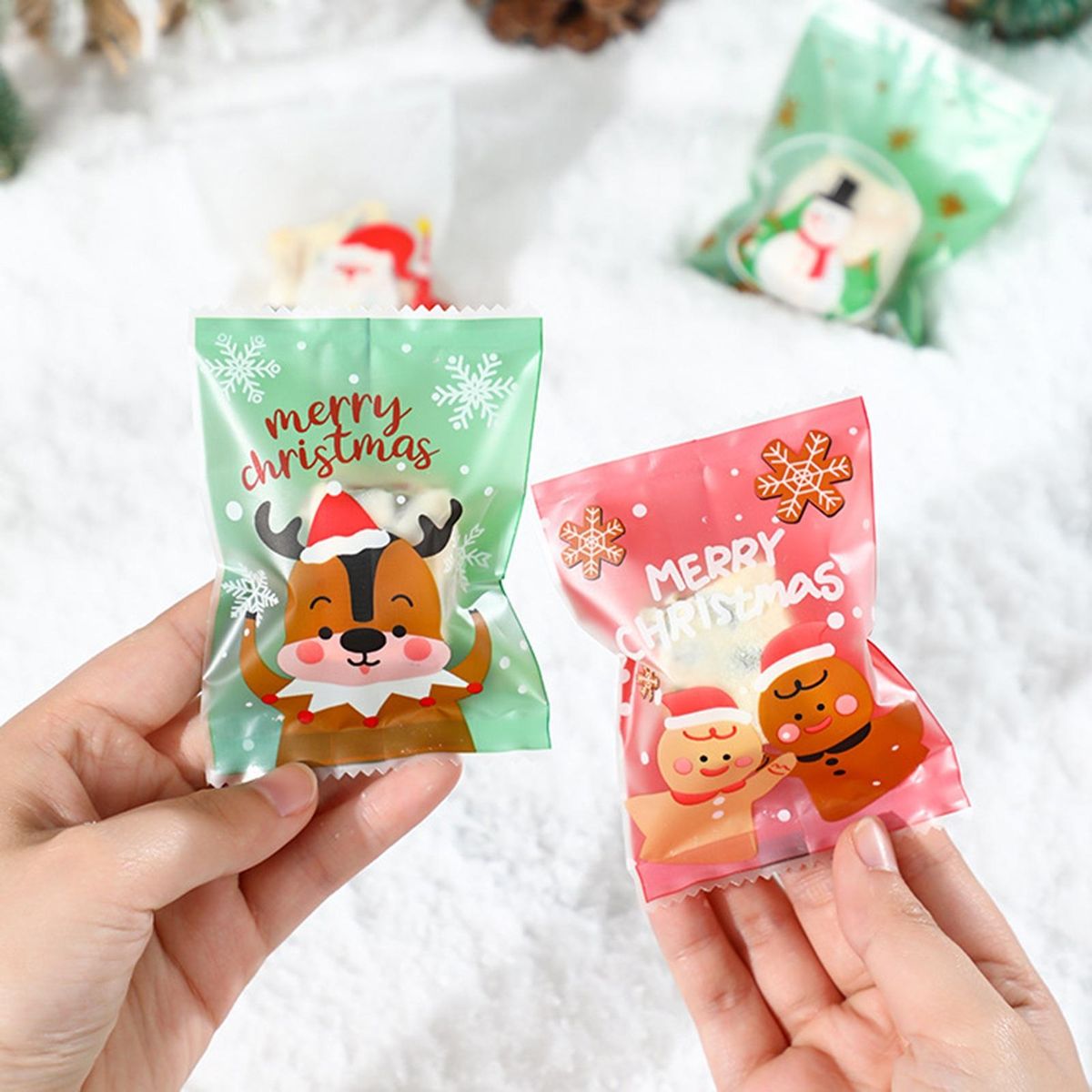 Elk Themed Candy Bags 100pcs Festive Candy Bag Set Santa Snowman Elk