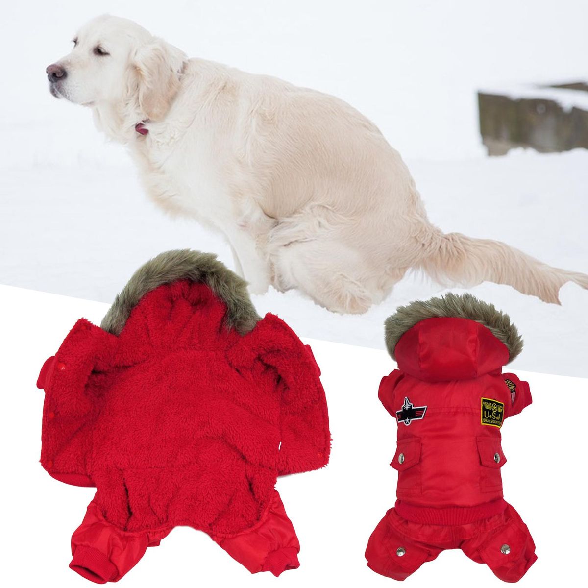 Dog Down Coat Winter Four-legged Pet Puppy Dog Hooded Coat Red