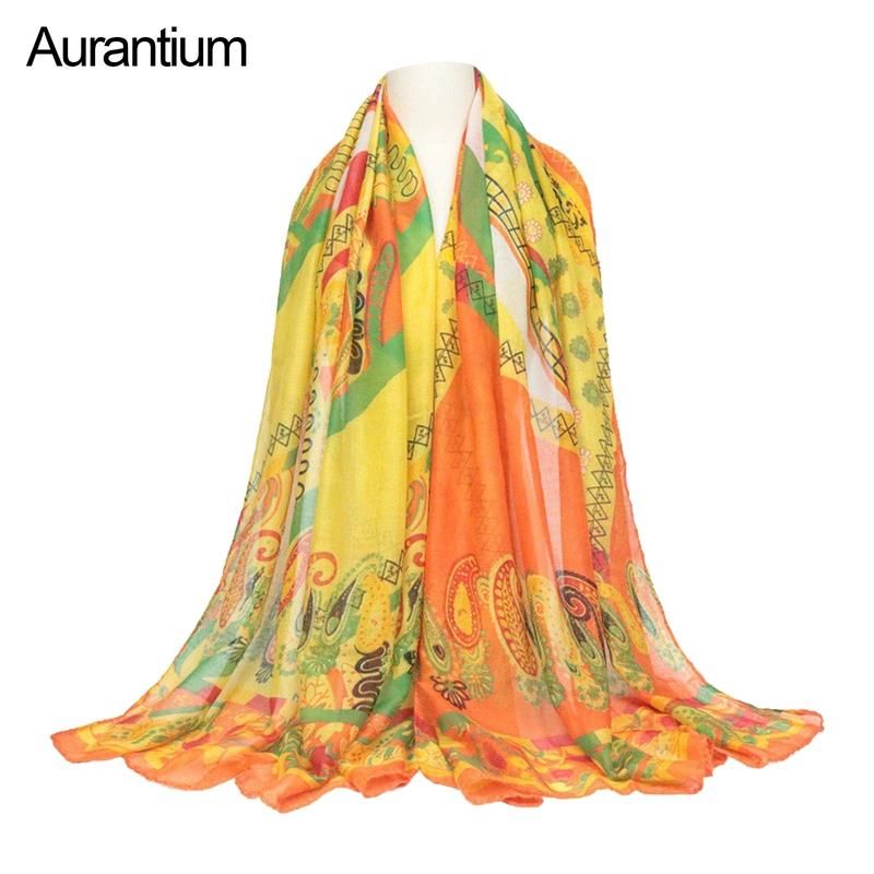 Voile Scarf Women Ethnic Style Wrap Printed-Black Red