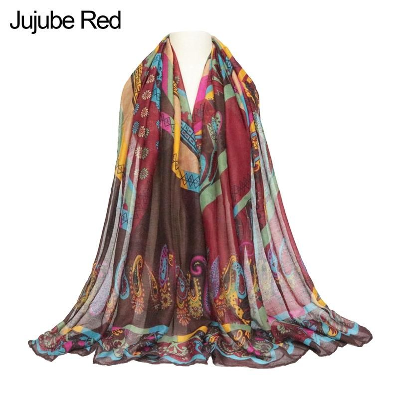 Voile Scarf Women Ethnic Style Wrap Printed-Black Red