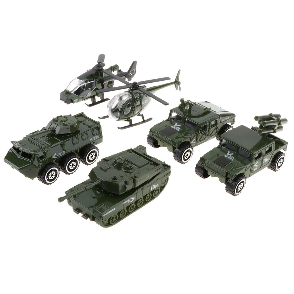 6 Pieces 1/87 Alloy   Vehicle Toy Set -  Jeep Tank Car