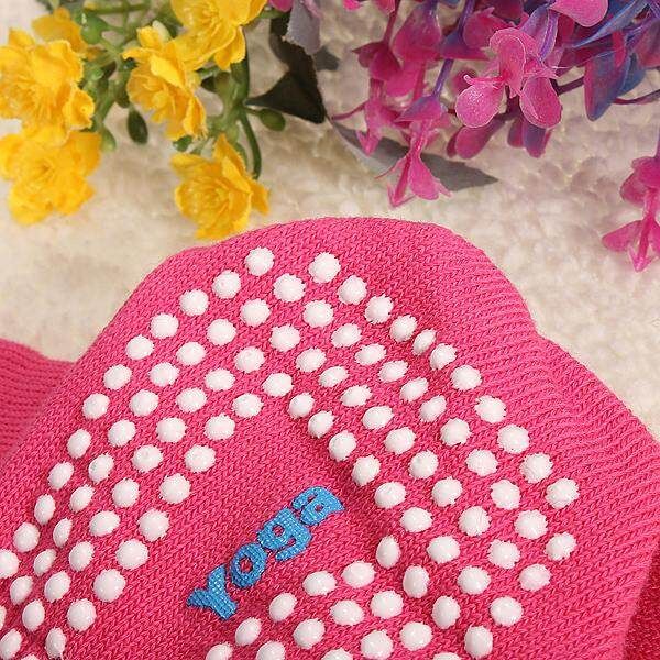 Women Cotton Nonslip Fulltoe Grip Yoga Fitness Silicon Massage Dots Socks HOT Apricot