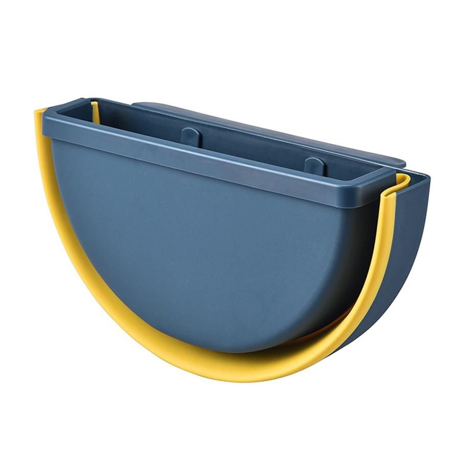 Folding Waste Bin Kitchen Cabinet Door Hanging Trash Bin Trash Can Wall Mounted Trashcan for Bathroom Toilet Waste Storage Blue