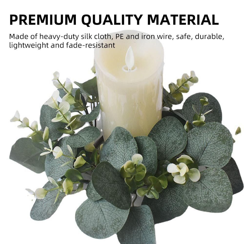 Set of 4 Artificial Candle Wreath Eucalyptus Candle Wreath Door Mount Wall Mount Simulated Wreath for Festival Wedding Party Green