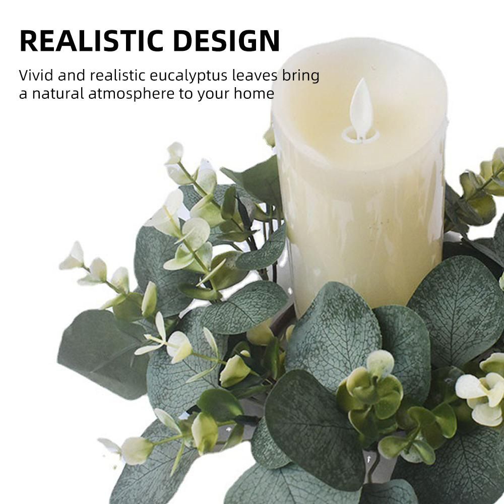 Set of 4 Artificial Candle Wreath Eucalyptus Candle Wreath Door Mount Wall Mount Simulated Wreath for Festival Wedding Party Green