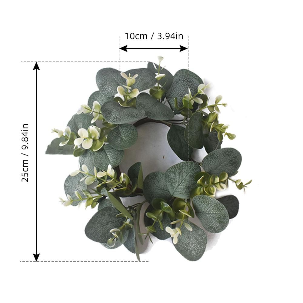 Set of 4 Artificial Candle Wreath Eucalyptus Candle Wreath Door Mount Wall Mount Simulated Wreath for Festival Wedding Party Green