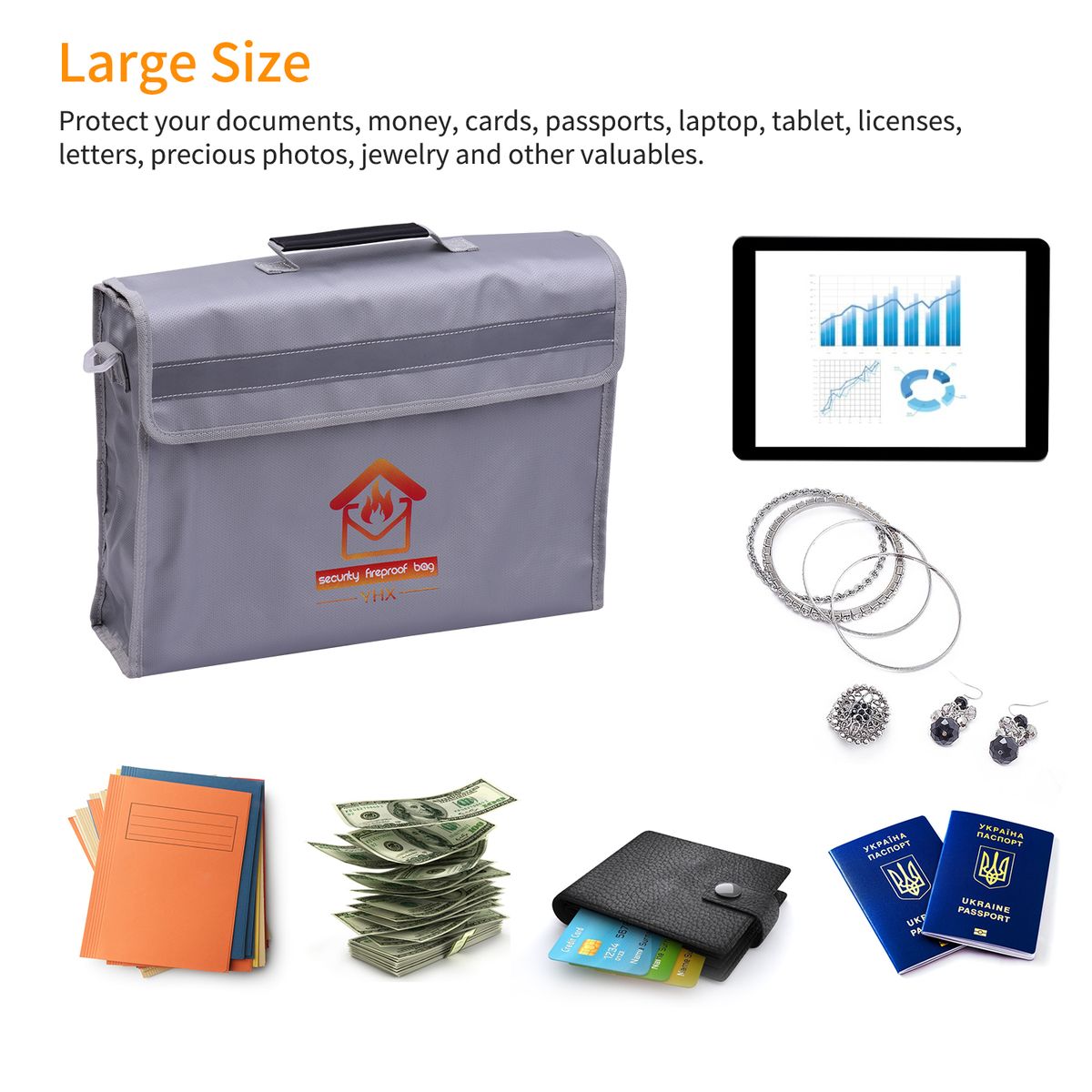 Fireproof Document Bag Large Size Fire & Water Resistant