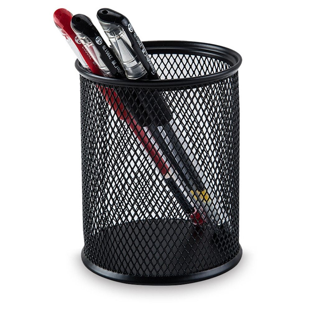 Steel Metal Mesh Cylinder Pen Pencil Eraser Stationery Holder Container Pen Cas
