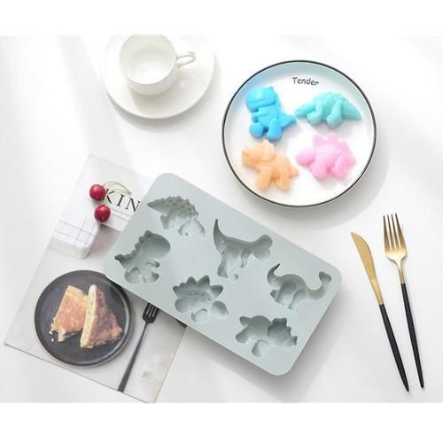 2pcs 6 Hole Cute Dinosaur Silicone Mould For Making Cake Candy Chocolate Soap