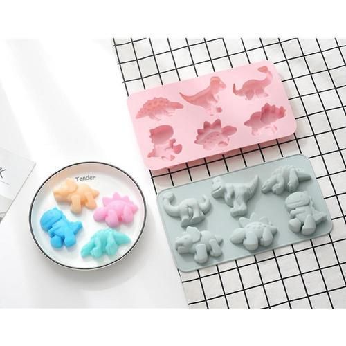 2pcs 6 Hole Cute Dinosaur Silicone Mould For Making Cake Candy Chocolate Soap