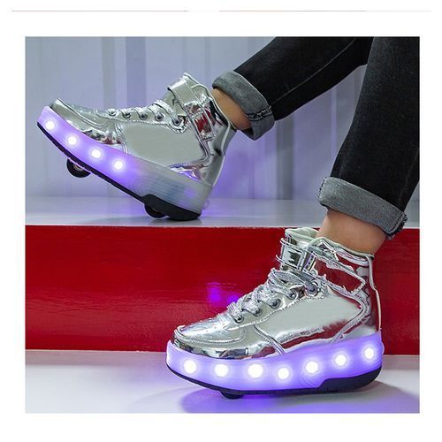 Children's Board Shoes [single Wheel *LED*USB Colorful Lights]-Silver