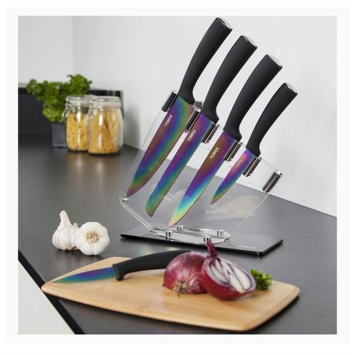 5 Piece Titanium Coated Knife Set With Acrylic Stand
