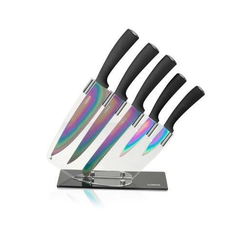 5 Piece Titanium Coated Knife Set With Acrylic Stand