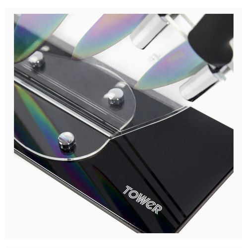 5 Piece Titanium Coated Knife Set With Acrylic Stand