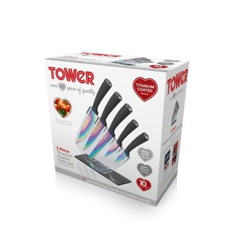 5 Piece Titanium Coated Knife Set With Acrylic Stand