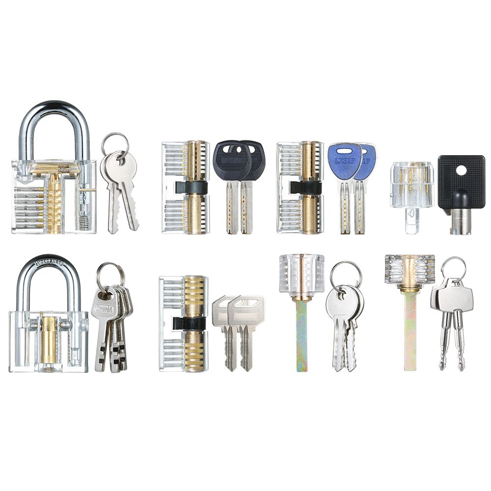 8 PCS Visible Practice Lock Set Transparent Padlock Tubular