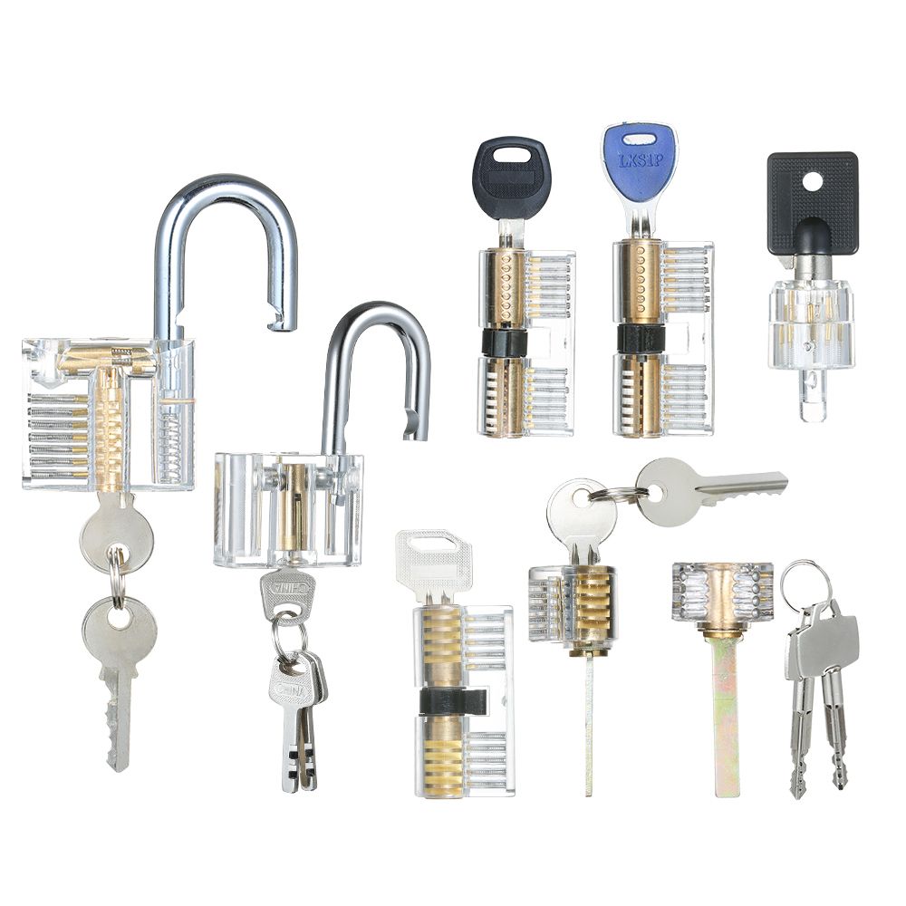 8 PCS Visible Practice Lock Set Transparent Padlock Tubular