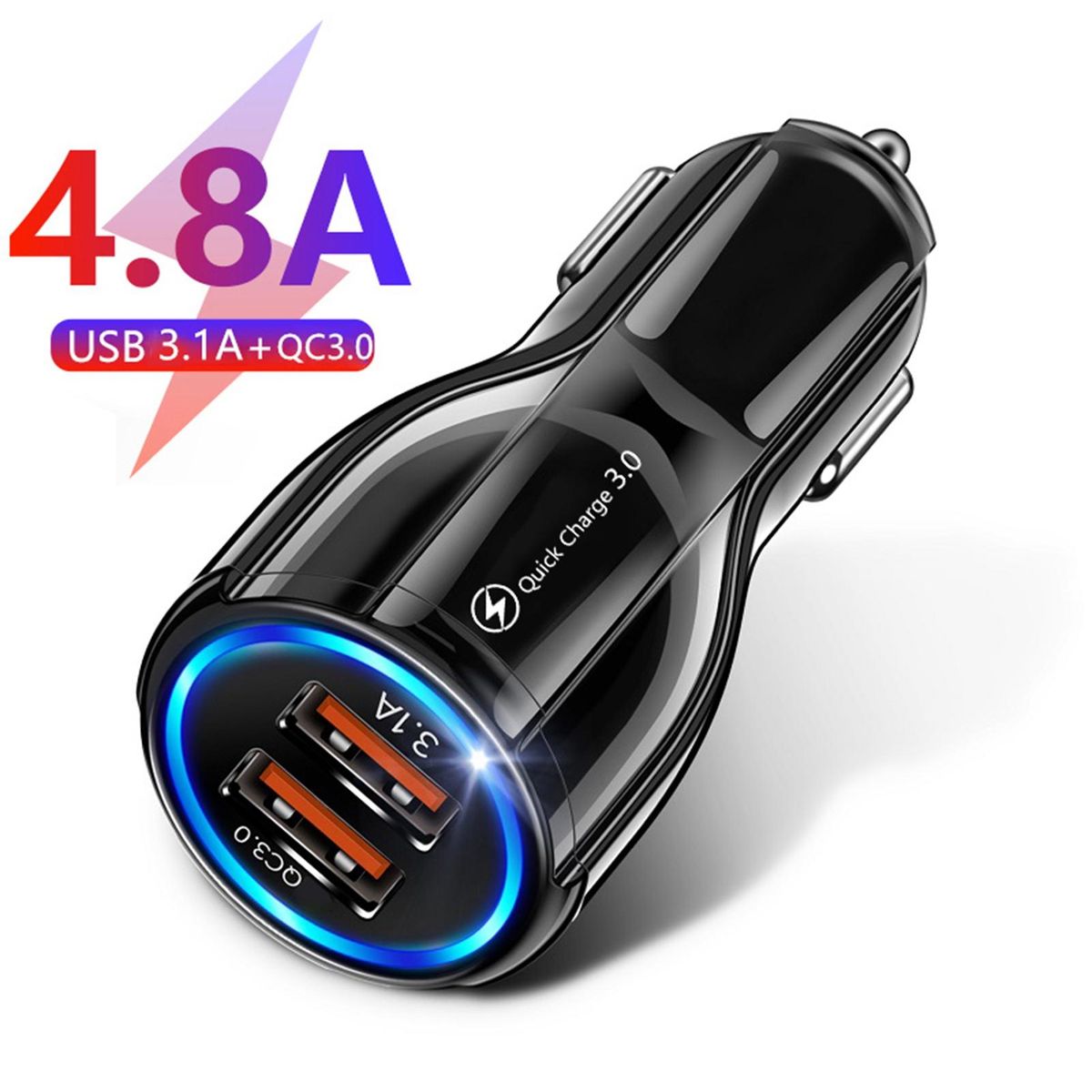 Car Charger 2-USB Port Fast Car Charger Black