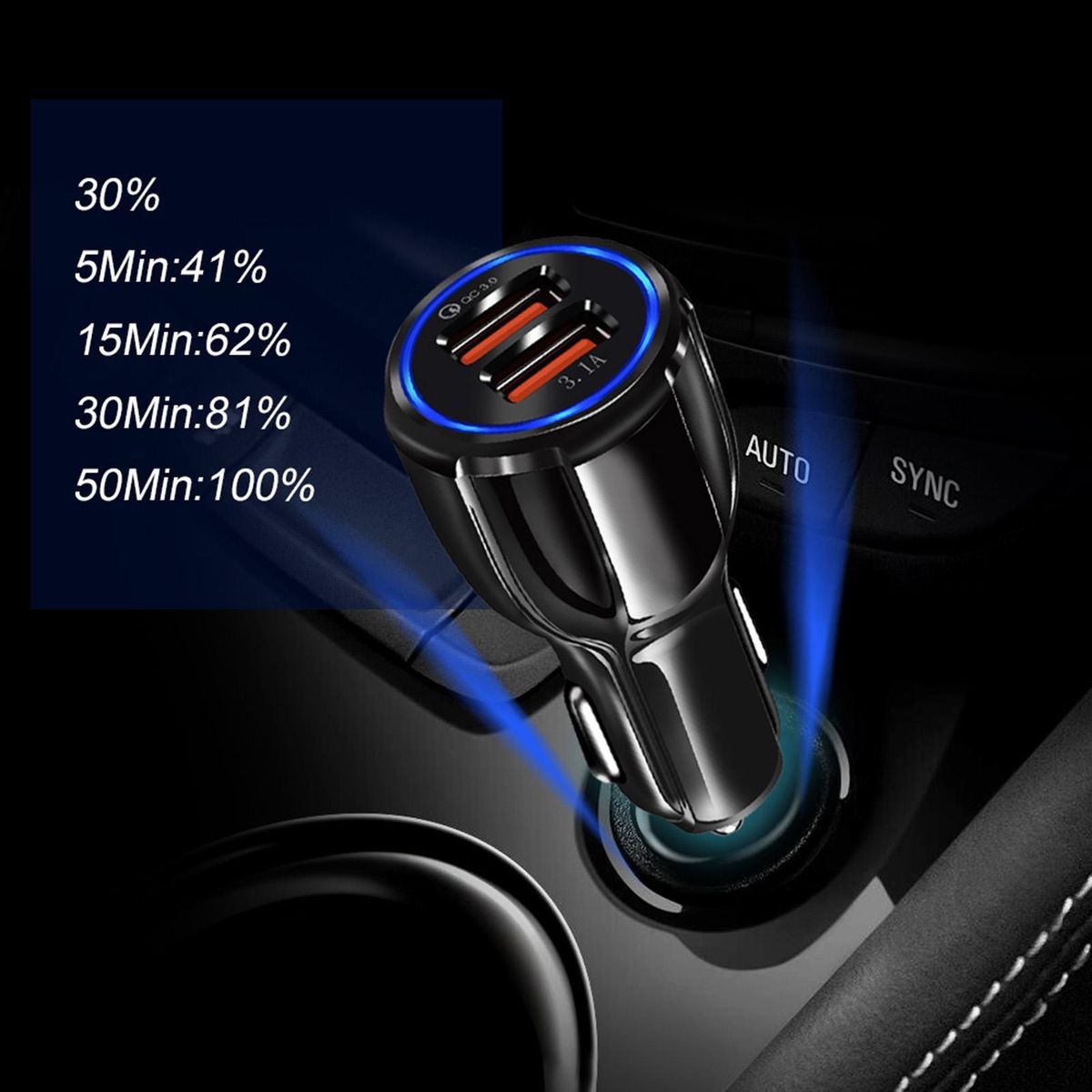 Car Charger 2-USB Port Fast Car Charger Black