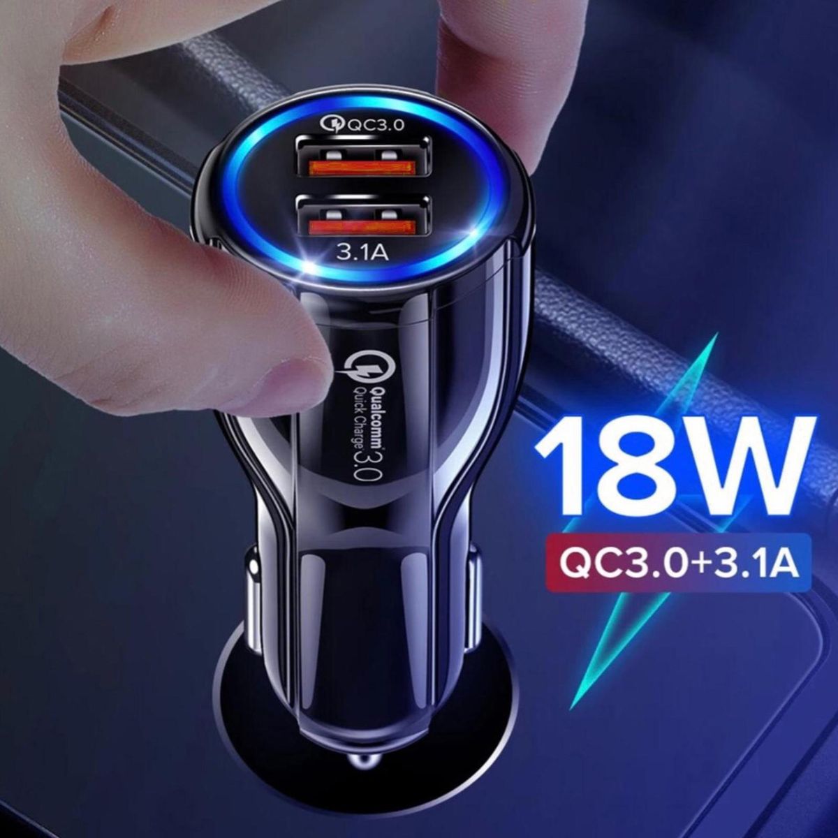 Car Charger 2-USB Port Fast Car Charger Black