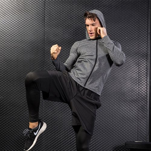 Men's Fashion Running Sports Jacket,Long Sleeve Sports Hoodie（Gray）