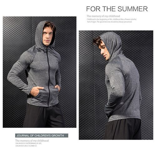 Men's Fashion Running Sports Jacket,Long Sleeve Sports Hoodie（Gray）