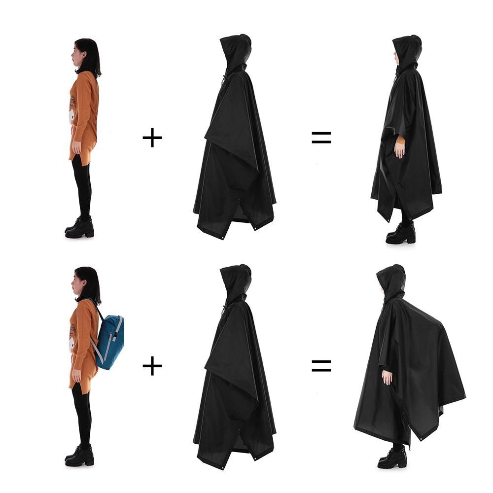 3-in-1 Waterproof Rain Poncho Lightweight Hooded Rain Coat Picnic Mat Blanket Sun Shelter for Outdoor Camping Hiking Cycling Climbing