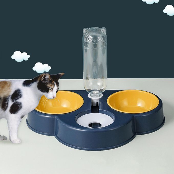 500ml Cat Dog Automatic Gravity Waterer Dual Bowl Drinking Navy