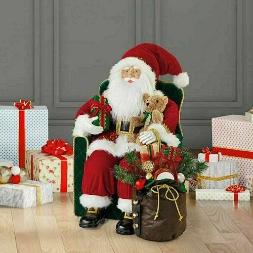 31 Inch (78 Cm) Traditional Sitting Fabric Santa In Chair
