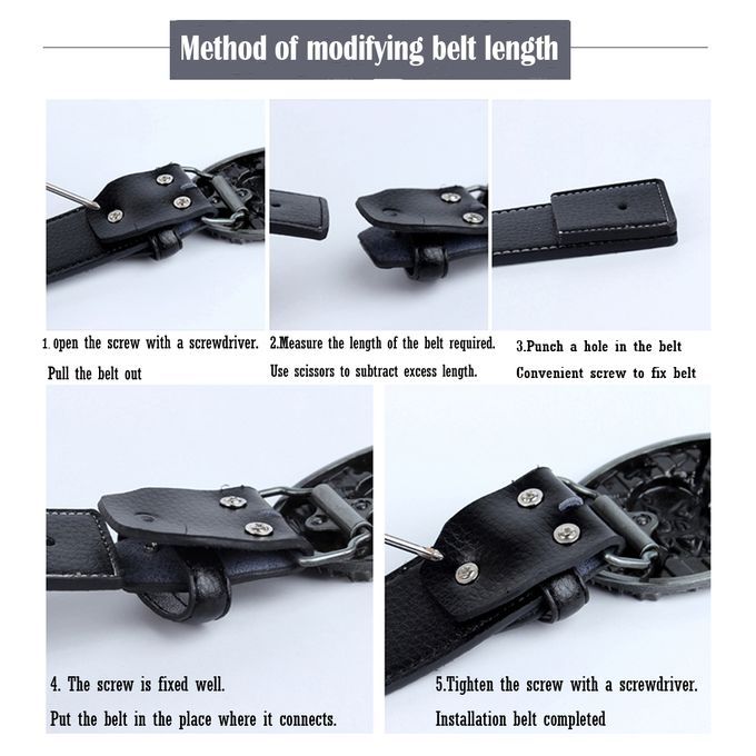Western Cowboy Style Skull Head Buckle Leather Belt Jeans Decor Black
