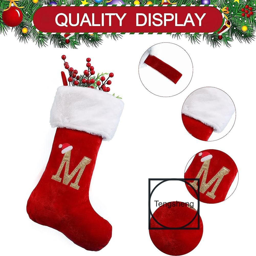 Letter Embroidered Christmas Stocking With Lanyard