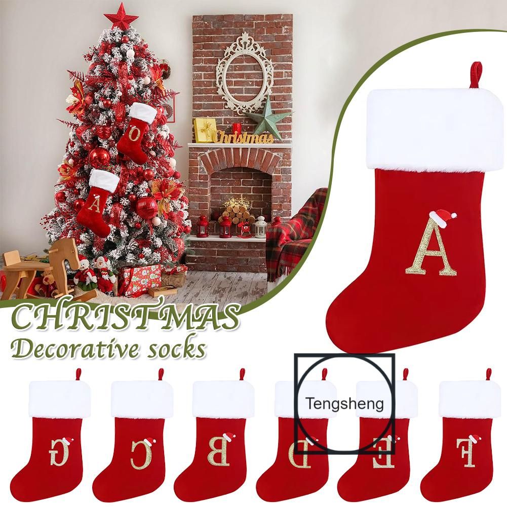 Letter Embroidered Christmas Stocking With Lanyard