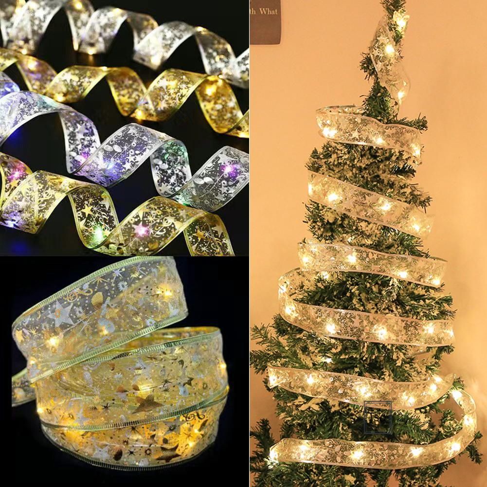 2M Christmas Tree Decoration Ribbon Lights Xmas Festival