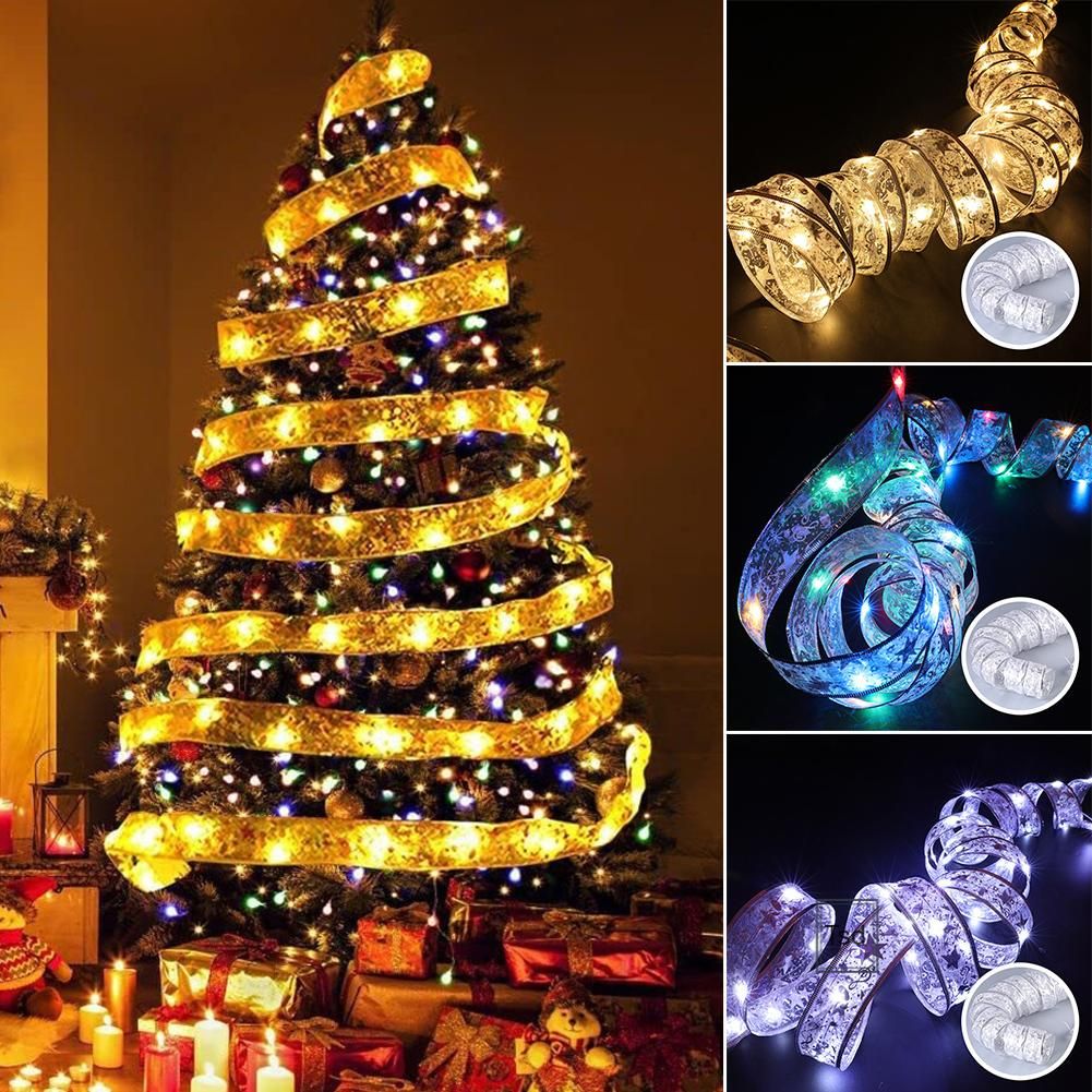 2M Christmas Tree Decoration Ribbon Lights Xmas Festival