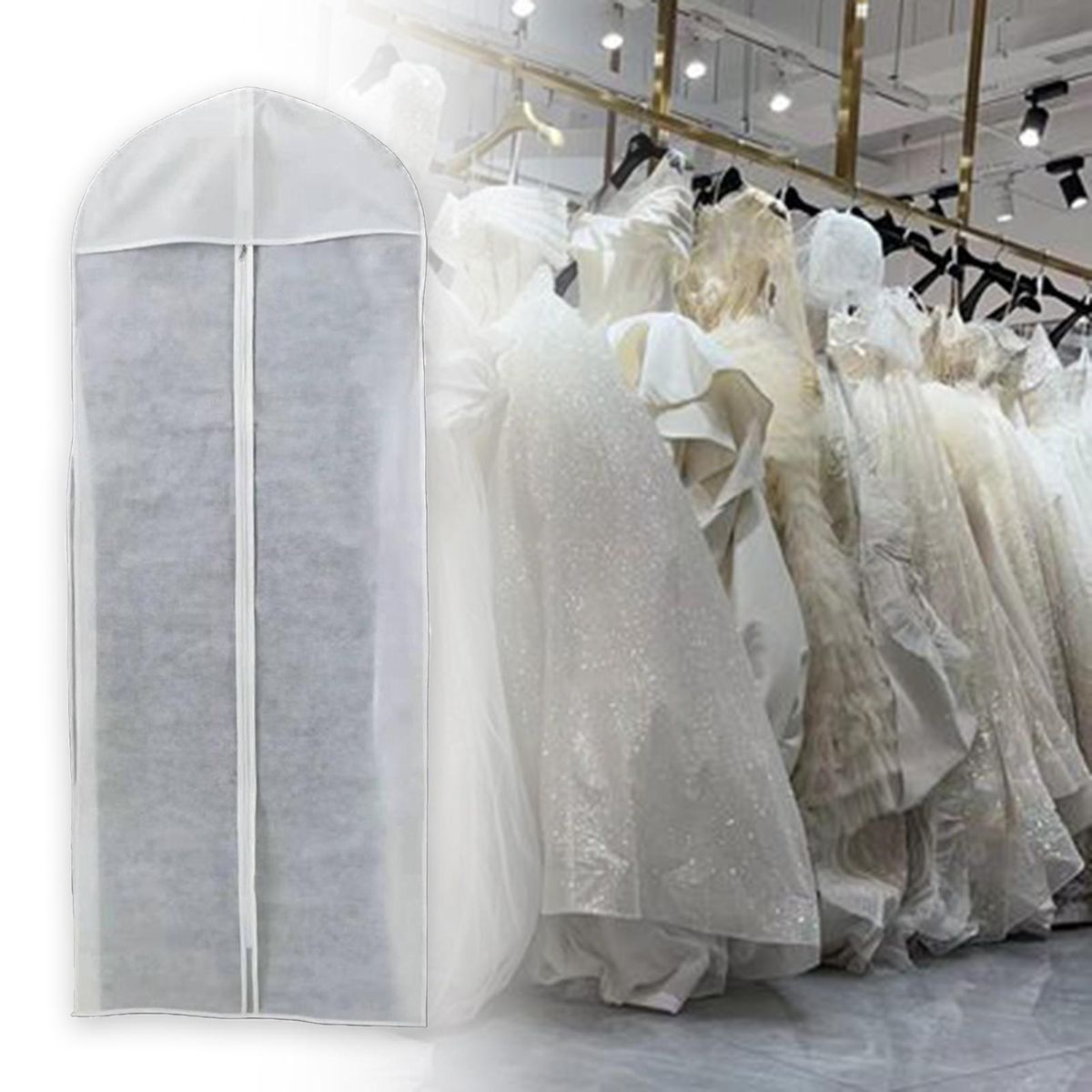 Dress Storage Bag Long Garment Wedding Dress Protector Cover White