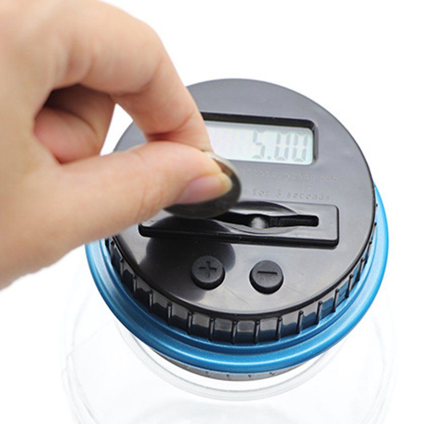 Intelligent Ele Troni   Al Ulation Piggy   Oversized  Oin  Hange Money Box-blue+bla K+transparent