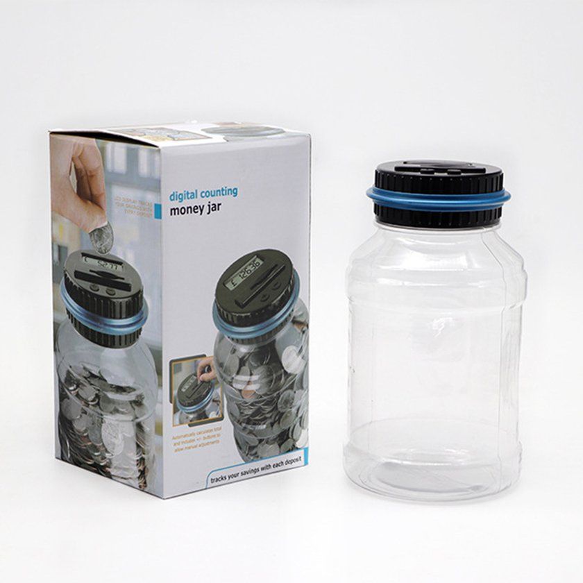 Intelligent Ele Troni   Al Ulation Piggy   Oversized  Oin  Hange Money Box-blue+bla K+transparent