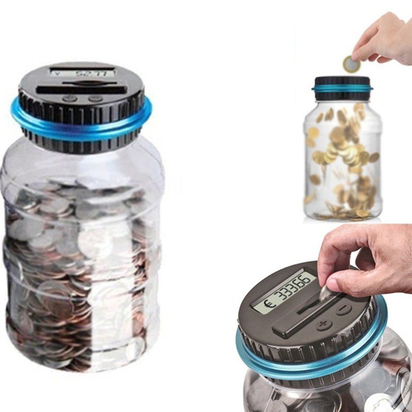 Intelligent Ele Troni   Al Ulation Piggy   Oversized  Oin  Hange Money Box-blue+bla K+transparent