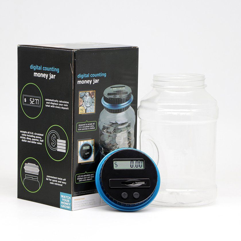 Intelligent Ele Troni   Al Ulation Piggy   Oversized  Oin  Hange Money Box-blue+bla K+transparent
