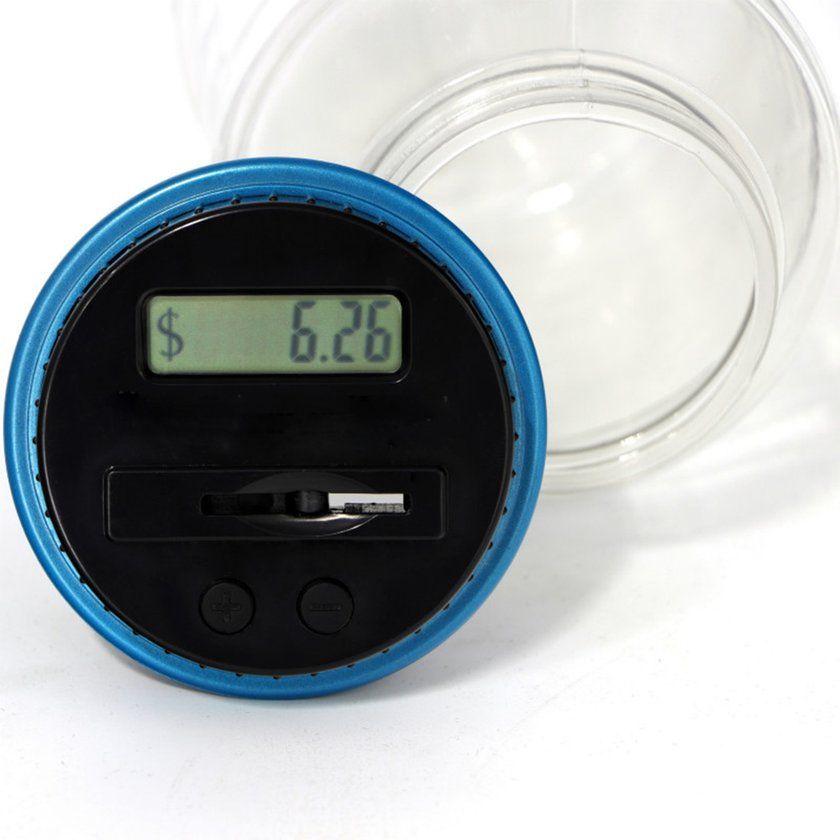 Intelligent Ele Troni   Al Ulation Piggy   Oversized  Oin  Hange Money Box-blue+bla K+transparent