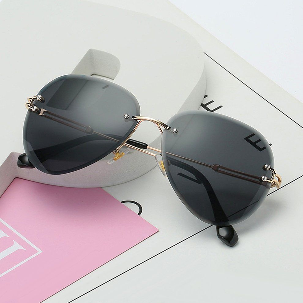 MT Rimless Sunglasses Women Gradient Shades Cutting Lens Ladies   Eyeglasses-Black Ash