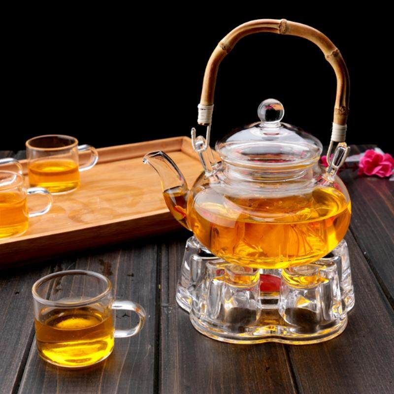 Transparent Borosilicate Glass Teapot Tea Set Jug Home Office Flower Tea Pot Container Heat Cold Resistance Drinkware 600ml
