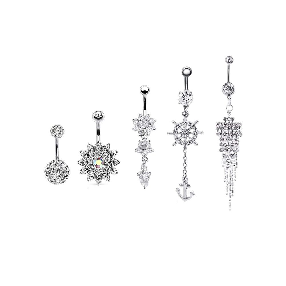 5 Piece Tassel Navel Dangle Belly Button Ring Body Piercing