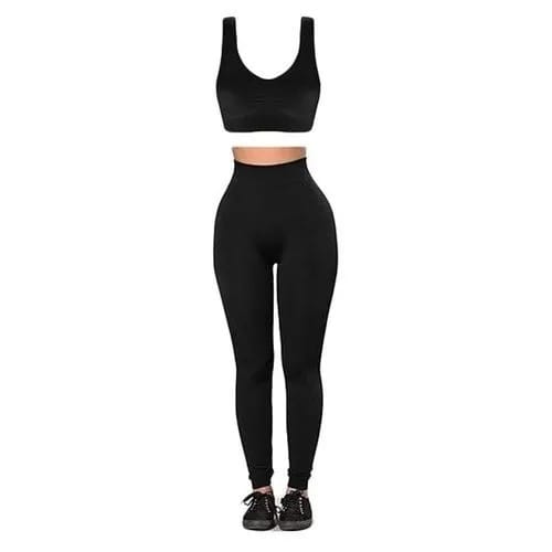 Fashion Front Bra Top + High-waist Leggings - Black