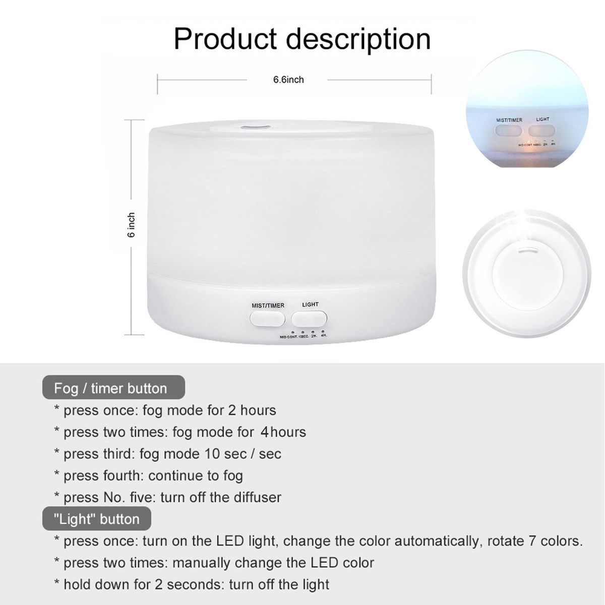 500ml U-ltrasonic Acoustic Air Humidifier Aroma Diffuser Mist Maker with Controller 7 Colorful Lights Changing/ Static Color Design 2 Levels T-imer T-ime Setting Double S-pray Modes for Yoga Office Home Bedroom Living Room Sp