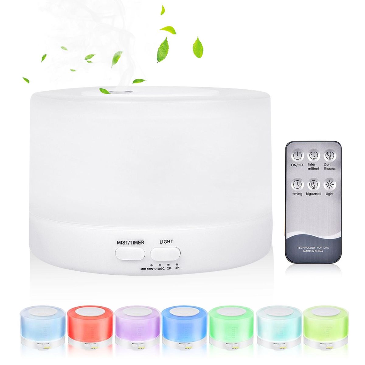 500ml U-ltrasonic Acoustic Air Humidifier Aroma Diffuser Mist Maker with Controller 7 Colorful Lights Changing/ Static Color Design 2 Levels T-imer T-ime Setting Double S-pray Modes for Yoga Office Home Bedroom Living Room Sp