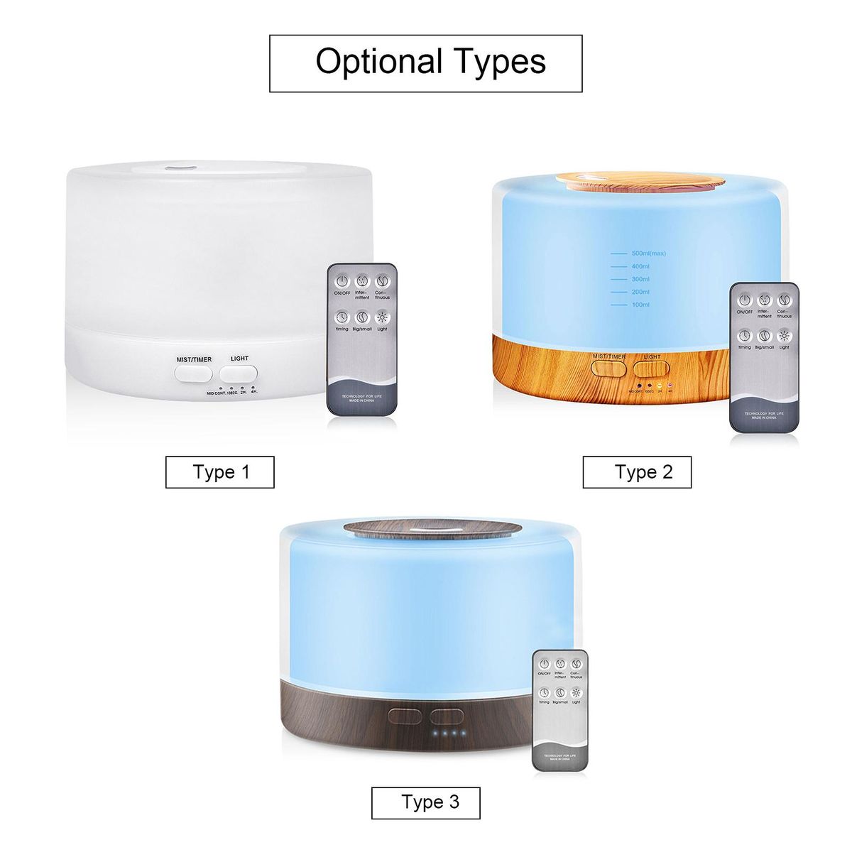 500ml U-ltrasonic Acoustic Air Humidifier Aroma Diffuser Mist Maker with Controller 7 Colorful Lights Changing/ Static Color Design 2 Levels T-imer T-ime Setting Double S-pray Modes for Yoga Office Home Bedroom Living Room Sp