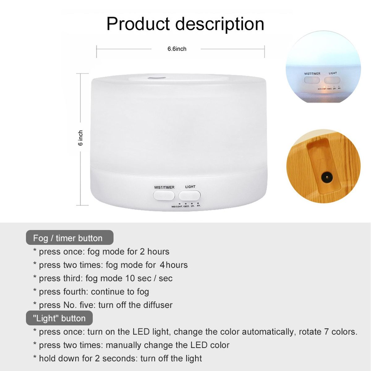 500ml U-ltrasonic Acoustic Air Humidifier Aroma Diffuser Mist Maker with Controller 7 Colorful Lights Changing/ Static Color Design 2 Levels T-imer T-ime Setting Double S-pray Modes for Yoga Office Home Bedroom Living Room Sp