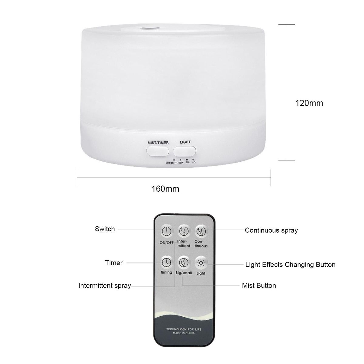 500ml U-ltrasonic Acoustic Air Humidifier Aroma Diffuser Mist Maker with Controller 7 Colorful Lights Changing/ Static Color Design 2 Levels T-imer T-ime Setting Double S-pray Modes for Yoga Office Home Bedroom Living Room Sp